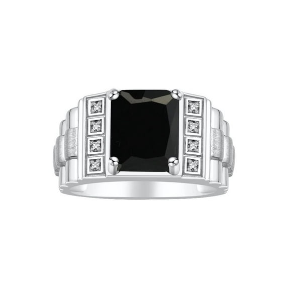 RYLOS Men's Rings Sterling Silver Designer Style 10X8MM Emerald Cut Shape Gemstone & Diamonds Onyx October Birthstone Rings For Men Size 9