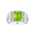 thumbnail image 1 of RYLOS Men's Rings Sterling Silver Designer Style 10X8MM Emerald Cut Shape Gemstone & Diamonds PERIDOT AUGUST Birthstone Rings For Men Size 9, 1 of 7