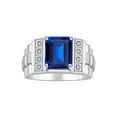 thumbnail image 1 of RYLOS Men's Rings Sterling Silver Designer Style 10X8MM Emerald Cut Shape Gemstone &  Diamonds Sapphire September Birthstone Rings For Men Size 12, 1 of 7