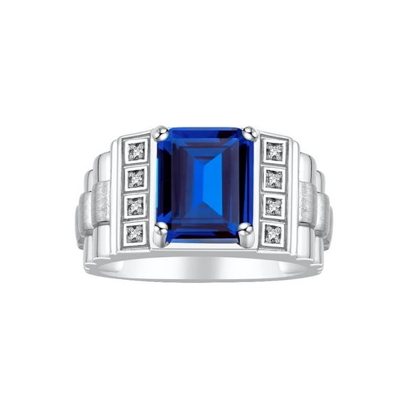RYLOS Men's Rings Sterling Silver Designer Style 10X8MM Emerald Cut Shape Gemstone & Diamonds Sapphire September Birthstone Rings For Men Size 12