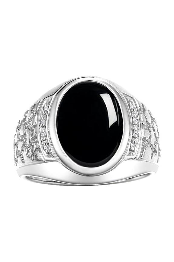 Men's Rings Sterling Silver Nugget Ring with Cabochon Gemstone & Diamonds Cabochon Onyx Rings For Men Size 13