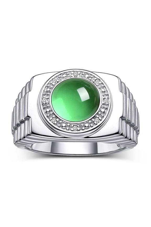 Men's Rings Sterling Silver Ring Cabochon Gemstone & Diamonds Designer Style Emerald Rings For Men Size 11