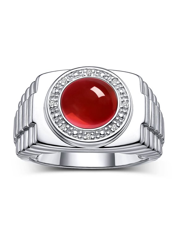 Men's Rings Sterling Silver Ring Cabochon Gemstone & Diamonds Designer Style Ruby Rings For Men Size 10