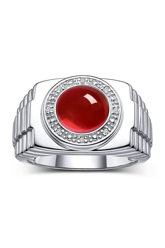 Men's Rings Sterling Silver Ring Cabochon Gemstone & Diamonds Designer Style Ruby Rings For Men Size 13