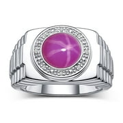 RYLOS Mens Rings Sterling Silver Ring Cabochon Gemstone & Diamonds Designer Style Star Ruby Rings For Men Size 13