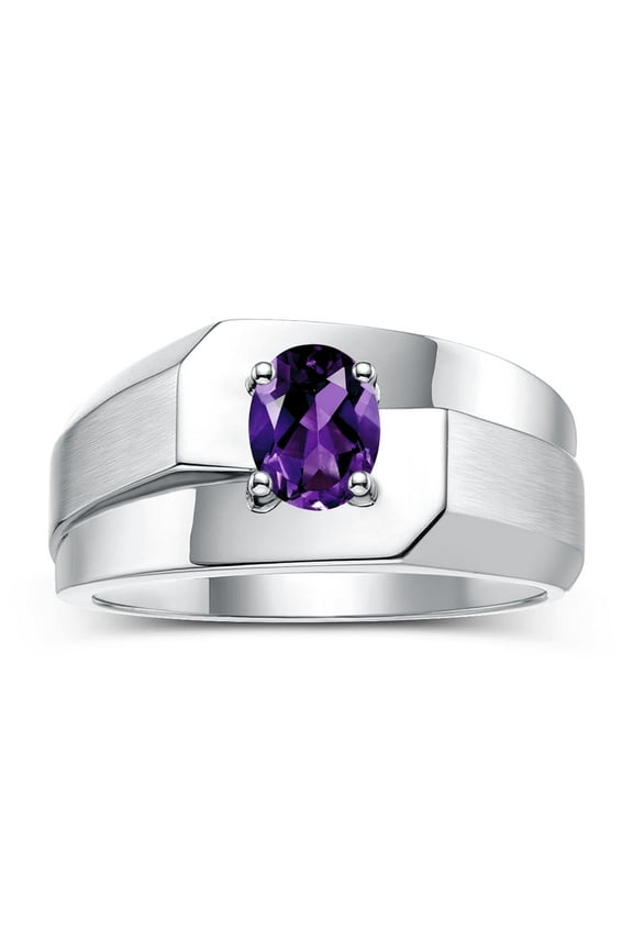Men's Rings Sterling Silver Ring Classic Solitaire 7X5MM Oval Shape Gemstone Designer Band Amethyst February Birthstone Rings For Men Size 10