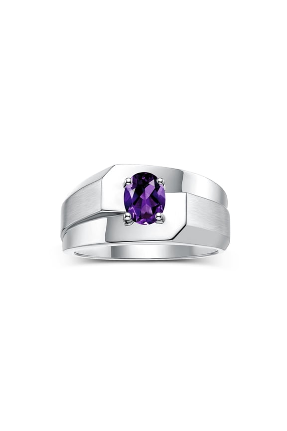 Men's Rings Sterling Silver Ring Classic Solitaire 7X5MM Oval Shape Gemstone Designer Band Amethyst February Birthstone Rings For Men Size 8