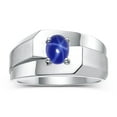 thumbnail image 1 of RYLOS Men's Rings Sterling Silver Ring Classic Solitaire 7X5MM Oval Shape Gemstone Designer Band Blue Star Sapphire September Birthstone Rings For Men Size 10, 1 of 7