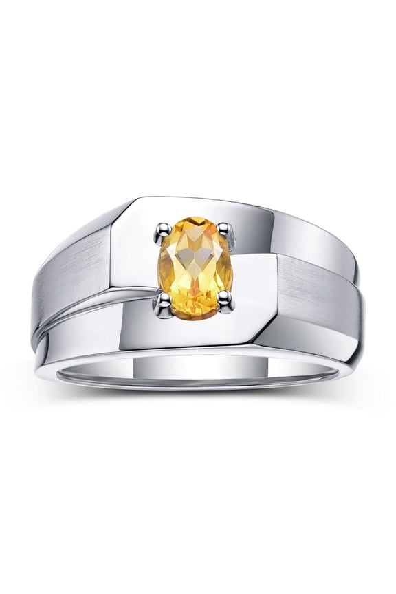 Men's Rings Sterling Silver Ring Classic Solitaire 7X5MM Oval Shape Gemstone Designer Band Citrine November Birthstone Rings For Men Size 10