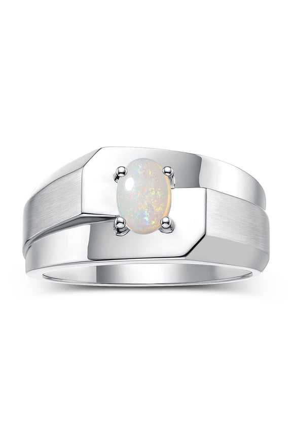 Men's Rings Sterling Silver Ring Classic Solitaire 7X5MM Oval Shape Gemstone Designer Band Opal October Birthstone Rings For Men Size 10