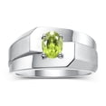 thumbnail image 1 of RYLOS Men's Rings Sterling Silver Ring Classic Solitaire 7X5MM Oval Shape Gemstone Designer Band Peridot August Birthstone Rings For Men Size 13, 1 of 7