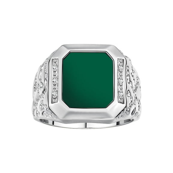 RYLOS Men's Rings Sterling Silver Ring With Diamonds and GREEN QUARTZ Set in Designer Nugget Style Rings For Men Size 11