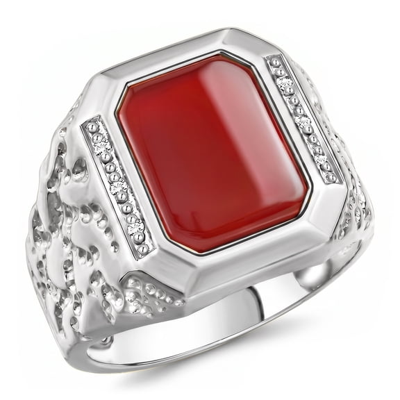 RYLOS Men's Rings Sterling Silver Ring With Diamonds and RED QUARTZ Set in Designer Nugget Style Rings For Men Size 11