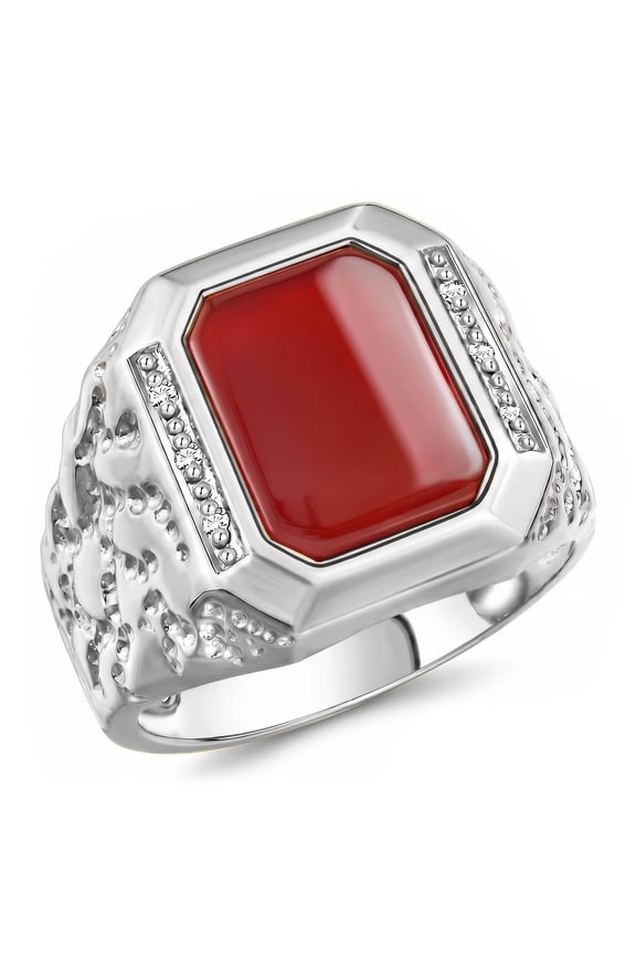 Men's Rings Sterling Silver Ring With Diamonds and RED QUARTZ Set in Designer Nugget Style Rings For Men Size 11