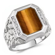 RYLOS Mens Rings Sterling Silver Ring With Diamonds and TIGER EYE Set in Designer Nugget Style Rings For Men Size 10