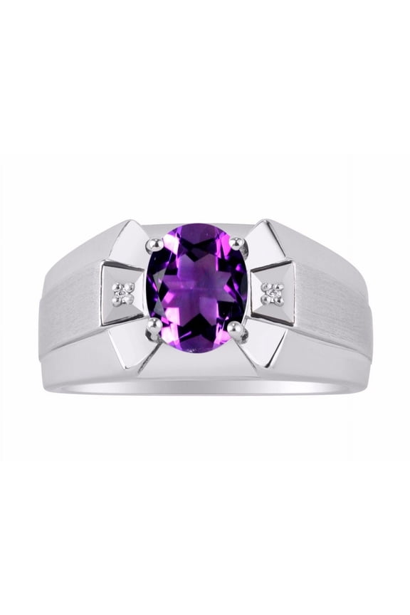 Men's Rings Sterling Silver Rings Classic Designer  9X7MM Oval Gemstone &  Diamond Ring Amethyst February Birthstone Ring Size 10
