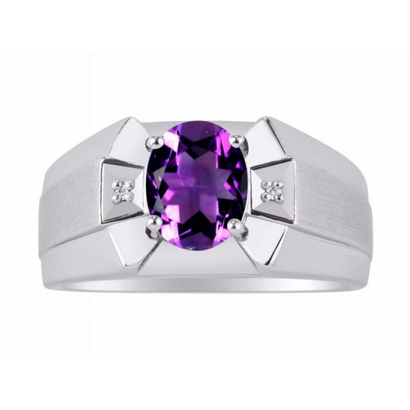 RYLOS Men's Rings Sterling Silver Rings Classic Designer 9X7MM Oval Gemstone & Diamond Ring Amethyst February Birthstone Ring Size 8