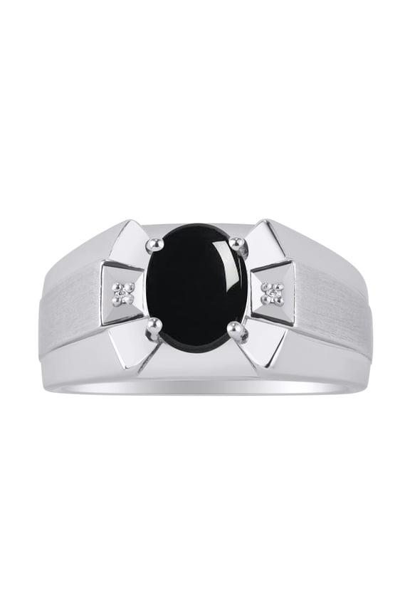Men's Rings Sterling Silver Rings Classic Designer  9X7MM Oval Gemstone &  Diamond Ring Cabochon Onyx October Birthstone Ring Size 11
