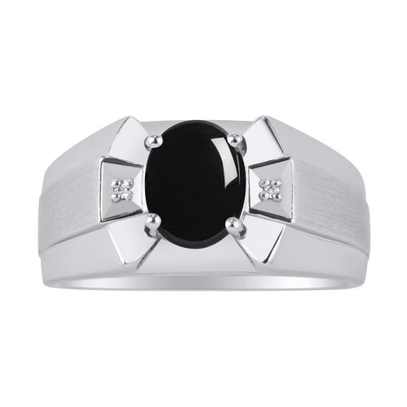 RYLOS Men's Rings Sterling Silver Rings Classic Designer 9X7MM Oval Gemstone & Diamond Ring Cabochon Onyx October Birthstone Ring Size 12