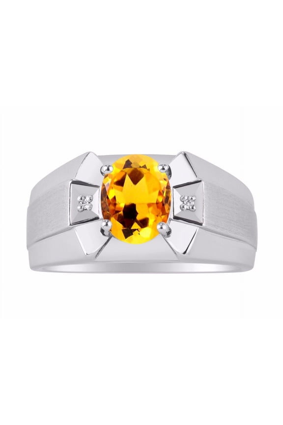 Men's Rings Sterling Silver Rings Classic Designer 9X7MM Oval Gemstone & Diamond Ring Citrine November Birthstone Ring Size 12