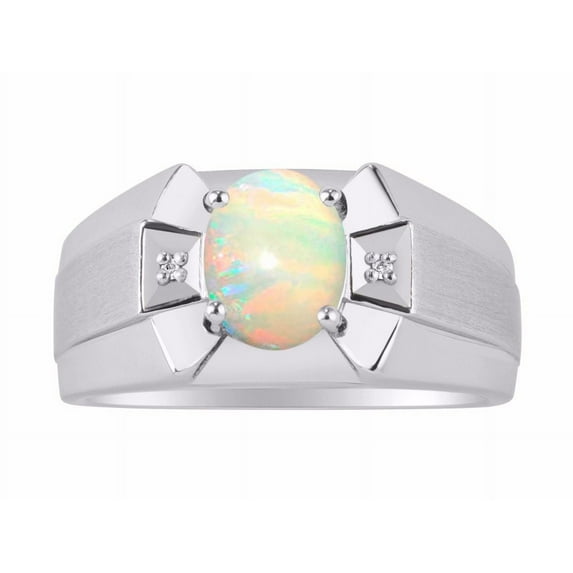 RYLOS Men's Rings Sterling Silver Rings Classic Designer 9X7MM Oval Gemstone & Sparkling Diamond Ring Opal October Birthstone Ring Size 12