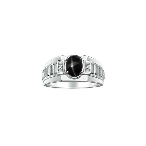 RYLOS Men's Rings Sterling Silver Rings Classic Designer Style 8X6MM Oval Gemstone & Diamond Ring Black Star Sapphire Birthstone Rings For Men Size 11