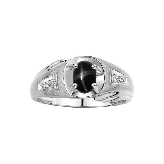 RYLOS Men's Rings Sterling Silver Rings Classic Designer Style 8X6MM Gemstone & Diamond Ring Black Star Sapphire March Birthstone Rings For Men, Size 8