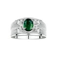 thumbnail image 1 of RYLOS Men's Rings Sterling Silver Rings Classic Designer Style 8X6MM Gemstone &  Diamond Ring Green Sapphire September Birthstone Rings For Men,  Size 11, 1 of 8