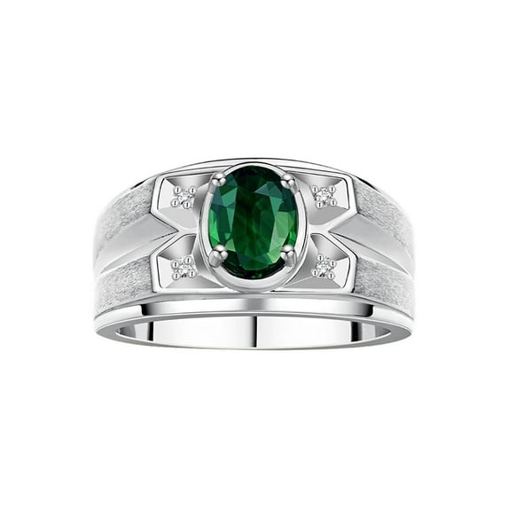 RYLOS Men's Rings Sterling Silver Rings Classic Designer Style 8X6MM Gemstone & Diamond Ring Green Sapphire September Birthstone Rings For Men, Size 12