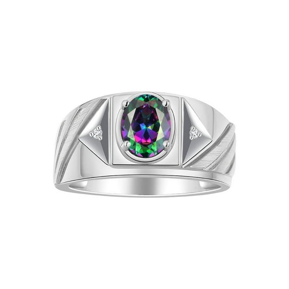 RYLOS Men's Rings Sterling Silver Rings Classic Designer Style 8X6MM Oval Gemstone & Diamond Ring Alexandrite Birthstone Rings For Men Size 10