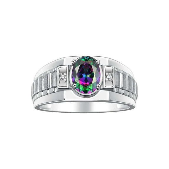 RYLOS Men's Rings Sterling Silver Rings Classic Designer Style 8X6MM Oval Gemstone & Diamond Ring Alexandrite Birthstone Rings For Men Size 10
