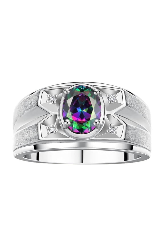 Men's Rings Sterling Silver Rings Classic Designer Style 8X6MM Oval Gemstone &  Diamond Ring Alexandrite June Birthstone Rings For Men,  Size 11