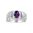 thumbnail image 1 of RYLOS Men's Rings Sterling Silver Rings Classic Designer Style 8X6MM Oval Gemstone & Diamond Ring Amethyst Birthstone Rings For Men Size 8, 1 of 7