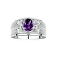thumbnail image 1 of RYLOS Men's Rings Sterling Silver Rings Classic Designer Style 8X6MM Oval Gemstone &  Diamond Ring Amethyst February Birthstone Rings For Men Size 11, 1 of 7