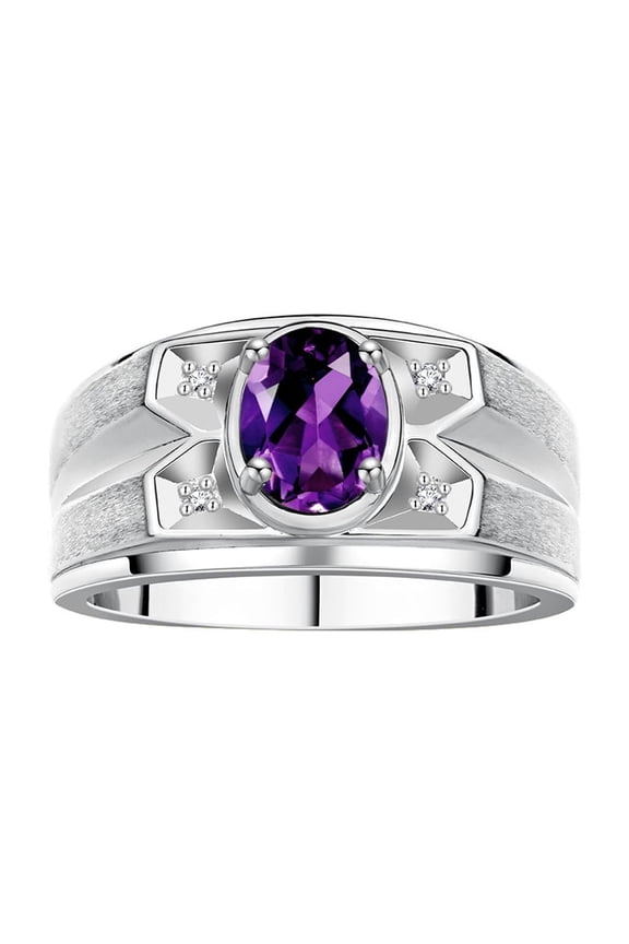 Men's Rings Sterling Silver Rings Classic Designer Style 8X6MM Oval Gemstone &  Diamond Ring Amethyst February Birthstone Rings For Men Size 11
