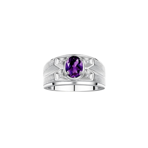 RYLOS Men's Rings Sterling Silver Rings Classic Designer Style 8X6MM Oval Gemstone & Diamond Ring Amethyst February Birthstone Rings For Men Size 8
