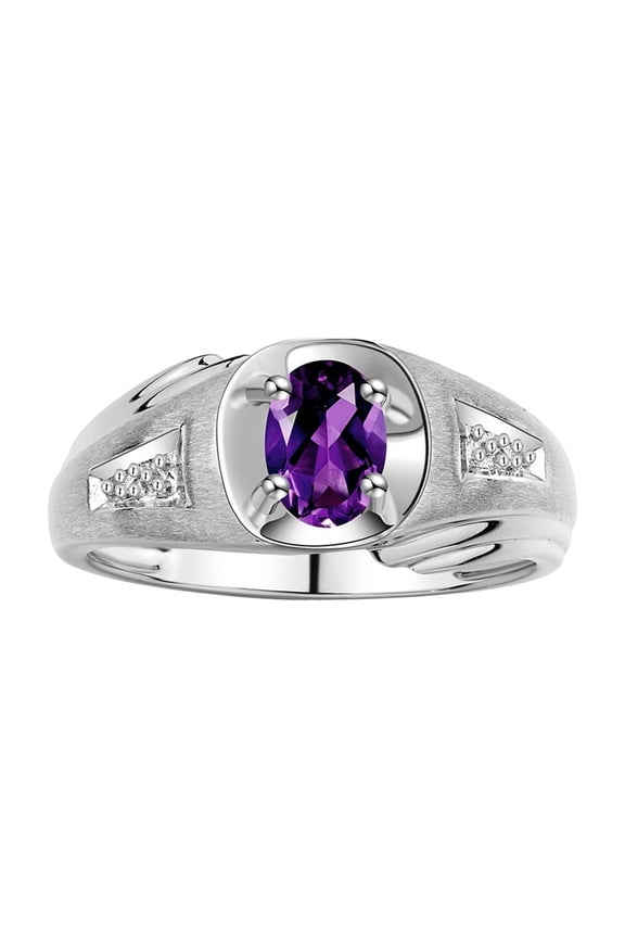 Men's Rings Sterling Silver Rings Classic Designer Style 8X6MM Oval Gemstone & Diamond Ring Amethyst February Birthstone Rings For Men Size 9