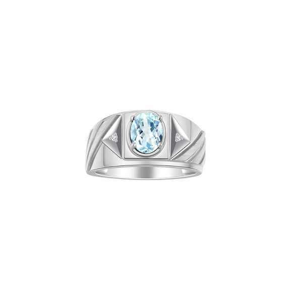 RYLOS Men's Rings Sterling Silver Rings Classic Designer Style 8X6MM Oval Gemstone & Diamond Ring Aquamarine Birthstone Rings For Men Size 12