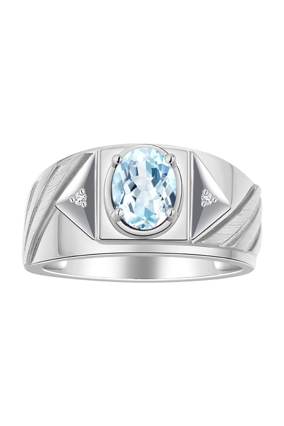 Men's Rings Sterling Silver Rings Classic Designer Style 8X6MM Oval Gemstone & Diamond Ring Aquamarine Birthstone Rings For Men Size 13