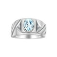 thumbnail image 1 of RYLOS Men's Rings Sterling Silver Rings Classic Designer Style 8X6MM Oval Gemstone & Diamond Ring Aquamarine Birthstone Rings For Men Size 9, 1 of 7