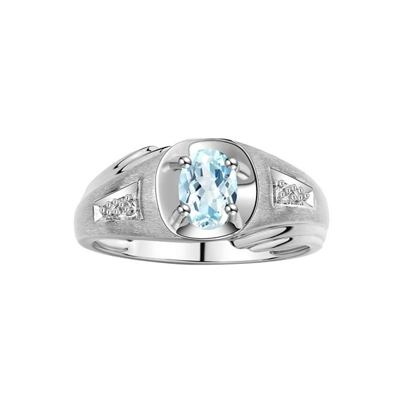 RYLOS Men's Rings Sterling Silver Rings Classic Designer Style 8X6MM Oval Gemstone & Diamond Ring Aquamarine March Birthstone Rings For Men Size 13