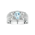 thumbnail image 1 of RYLOS Men's Rings Sterling Silver Rings Classic Designer Style 8X6MM Oval Gemstone &  Diamond Ring Aquamarine March Birthstone Rings For Men,  Size 8, 1 of 7
