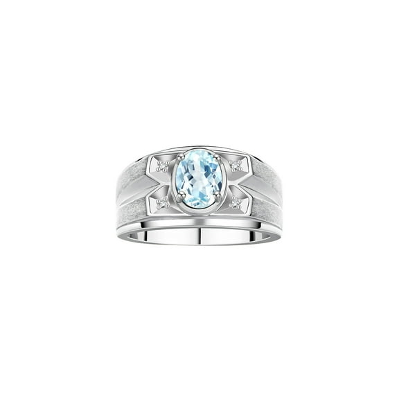 RYLOS Men's Rings Sterling Silver Rings Classic Designer Style 8X6MM Oval Gemstone & Diamond Ring Aquamarine March Birthstone Rings For Men, Size 10