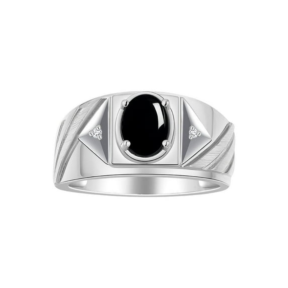 RYLOS Men's Rings Sterling Silver Rings Classic Designer Style 8X6MM Oval Gemstone & Diamond Ring Cabochon Onyx Birthstone Rings For Men Size 8