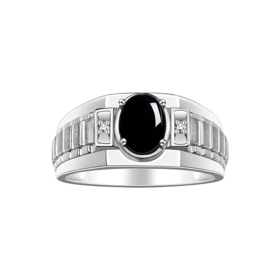RYLOS Men's Rings Sterling Silver Rings Classic Designer Style 8X6MM Oval Gemstone & Diamond Ring Cabochon Onyx Birthstone Rings For Men Size 12