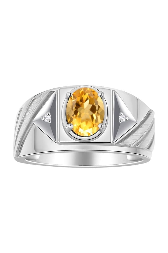 Men's Rings Sterling Silver Rings Classic Designer Style 8X6MM Oval Gemstone & Diamond Ring Citrine Birthstone Rings For Men Size 12