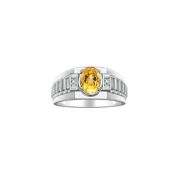 RYLOS Men's Rings Sterling Silver Rings Classic Designer Style 8X6MM Oval Gemstone & Diamond Ring Citrine Birthstone Rings For Men Size 9
