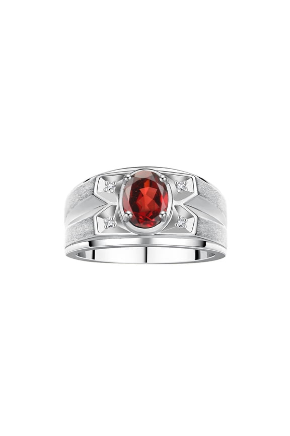 Men's Rings Sterling Silver Rings Classic Designer Style 8X6MM Oval Gemstone & Diamond Ring Garnet January Birthstone Rings For Men, Size 11