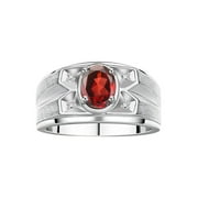 RYLOS Mens Rings Sterling Silver Rings Classic Designer Style 8X6MM Oval Gemstone & Diamond Ring Garnet January Birthstone Rings For Men, Size 13