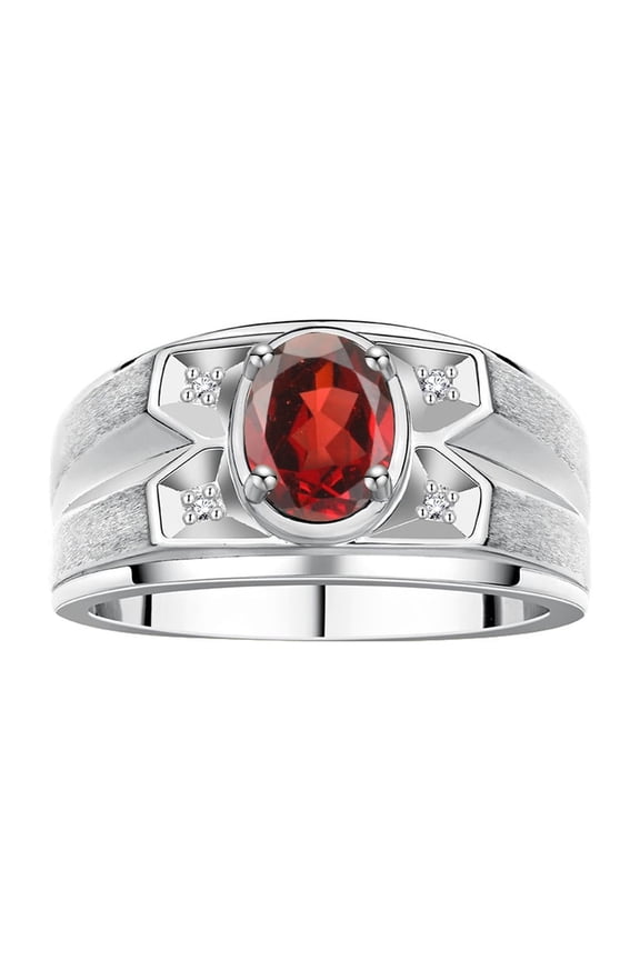 Men's Rings Sterling Silver Rings Classic Designer Style 8X6MM Oval Gemstone & Diamond Ring Garnet January Birthstone Rings For Men, Size 13